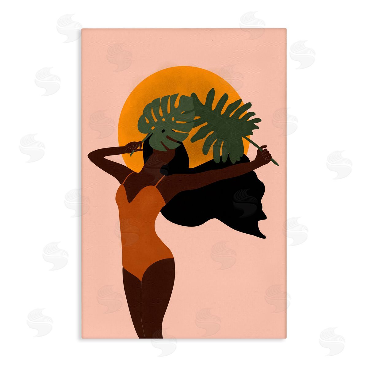 JJ Design House LLC Woman With Exotic Leaves Canvas Wall Art Print
