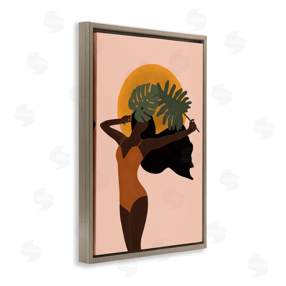 JJ Design House LLC Woman With Exotic Leaves Canvas Wall Art Print