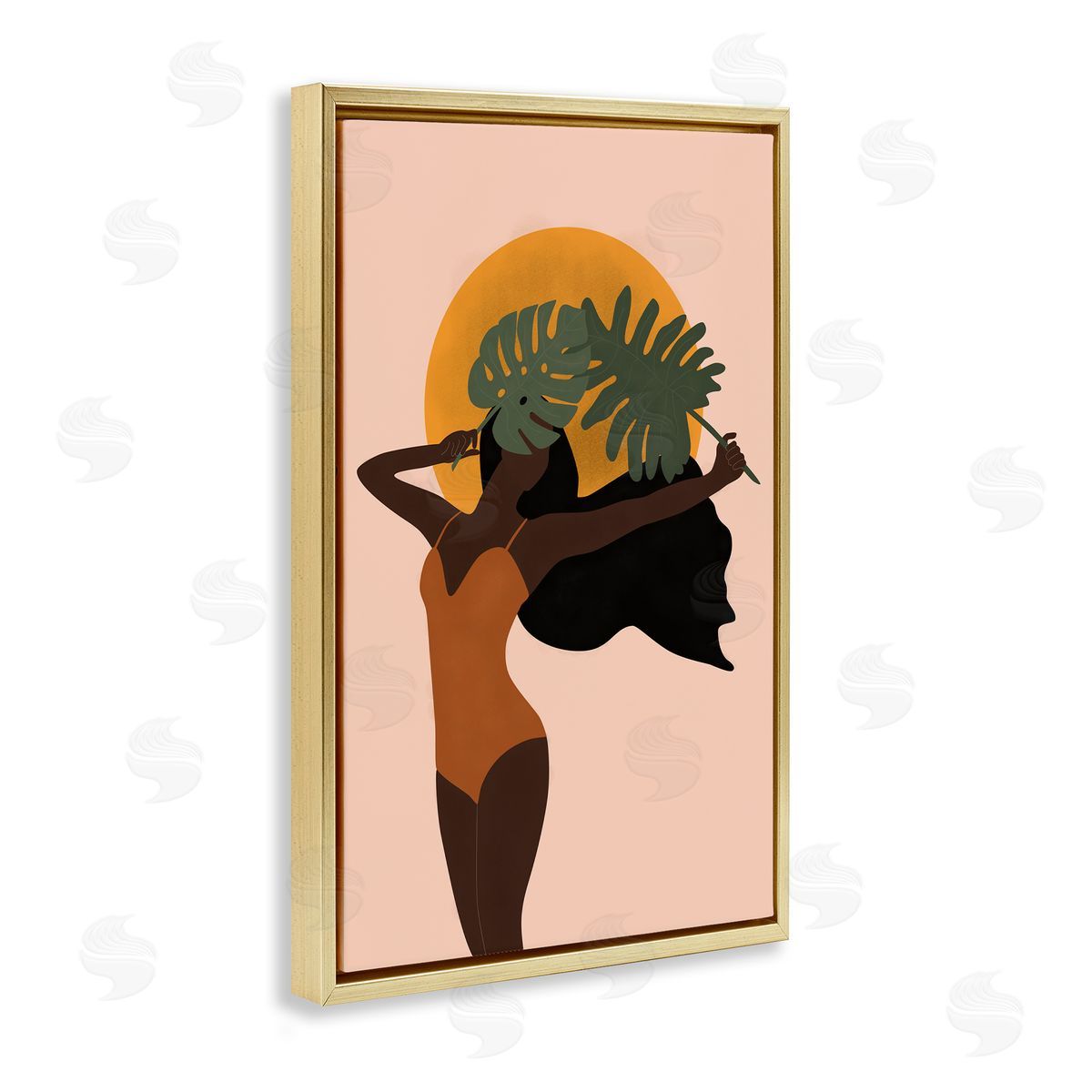 JJ Design House LLC Woman With Exotic Leaves Canvas Wall Art Print