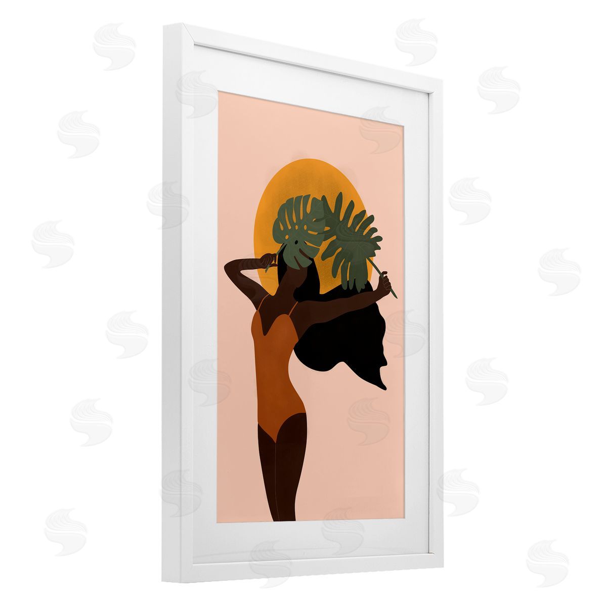 JJ Design House LLC Woman With Exotic Leaves Canvas Wall Art Print