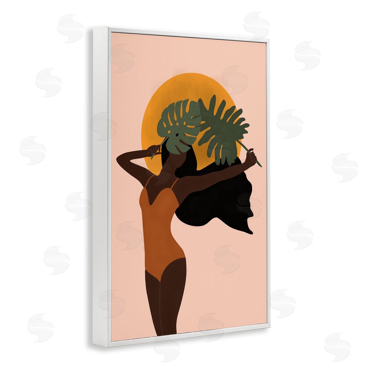 JJ Design House LLC Woman With Exotic Leaves Canvas Wall Art Print