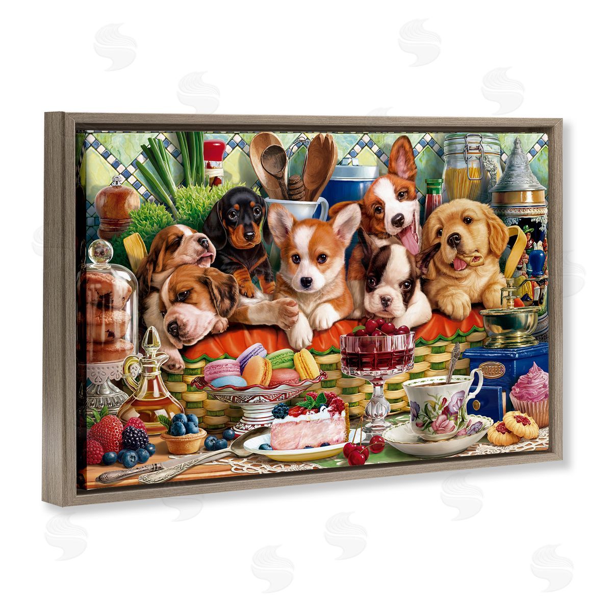 Image World Puppies In A Basket Canvas Wall Art Print