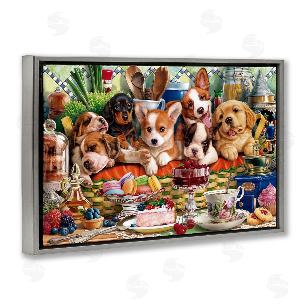 Image World Puppies In A Basket Canvas Wall Art Print