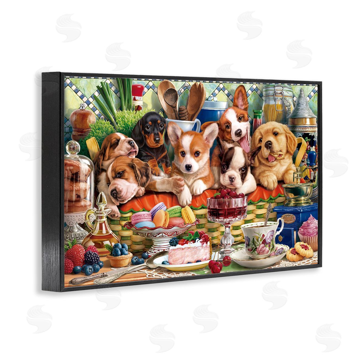 Image World Puppies In A Basket Canvas Wall Art Print