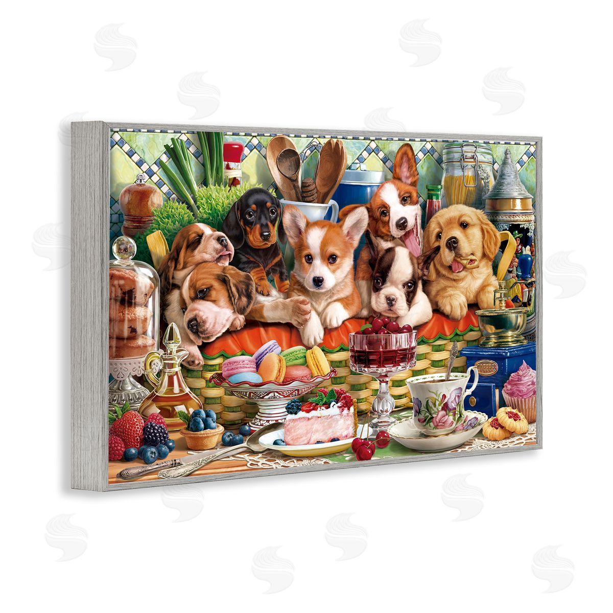 Image World Puppies In A Basket Canvas Wall Art Print