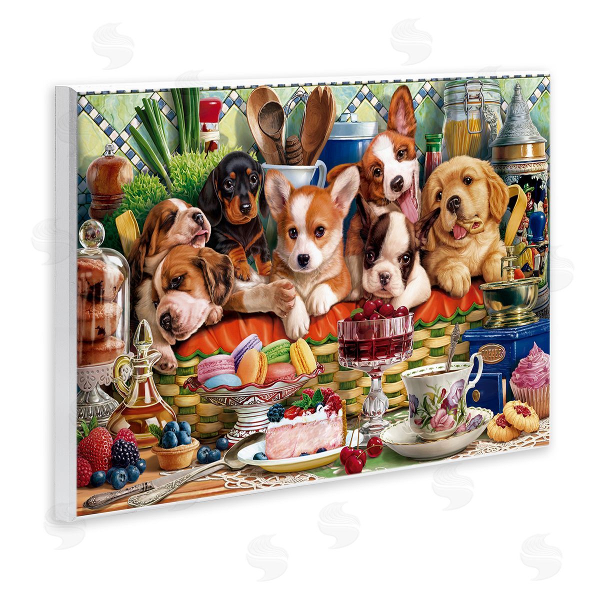 Image World Puppies In A Basket Canvas Wall Art Print