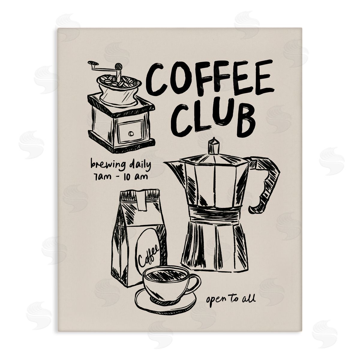 JJ Design House LLC Coffee Club Open To All Canvas Wall Art Print