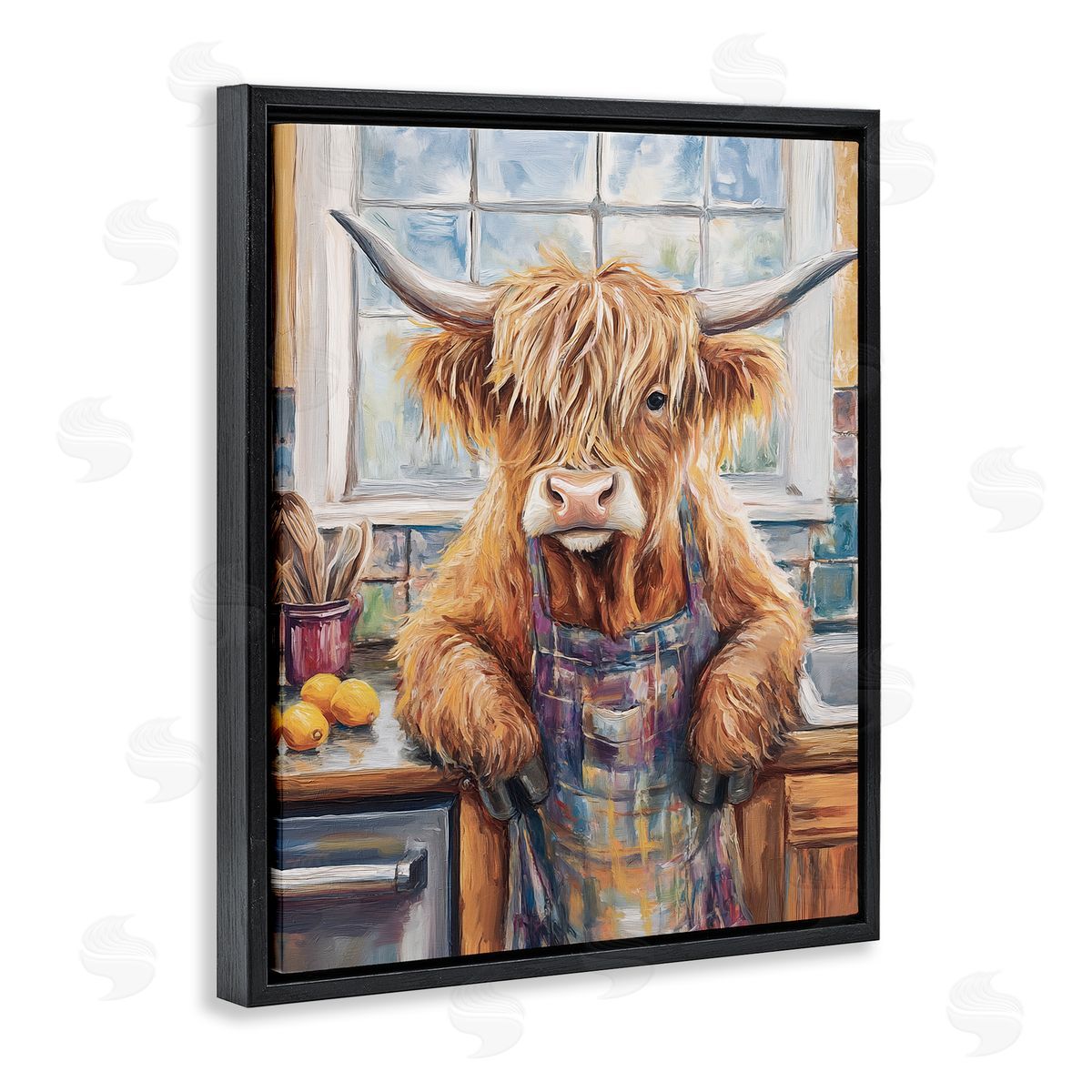 Nina Blue Kitchen Time Chef Cow Canvas Wall Art Print