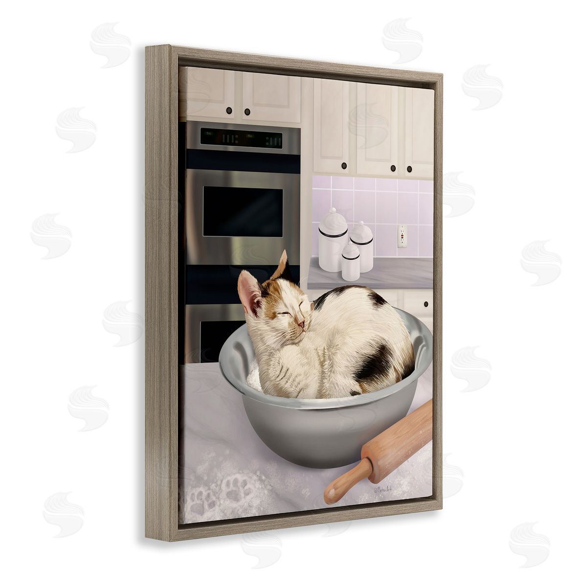Mehu Art Sleepy Cat in Mixing Bowl Canvas Wall Art Print