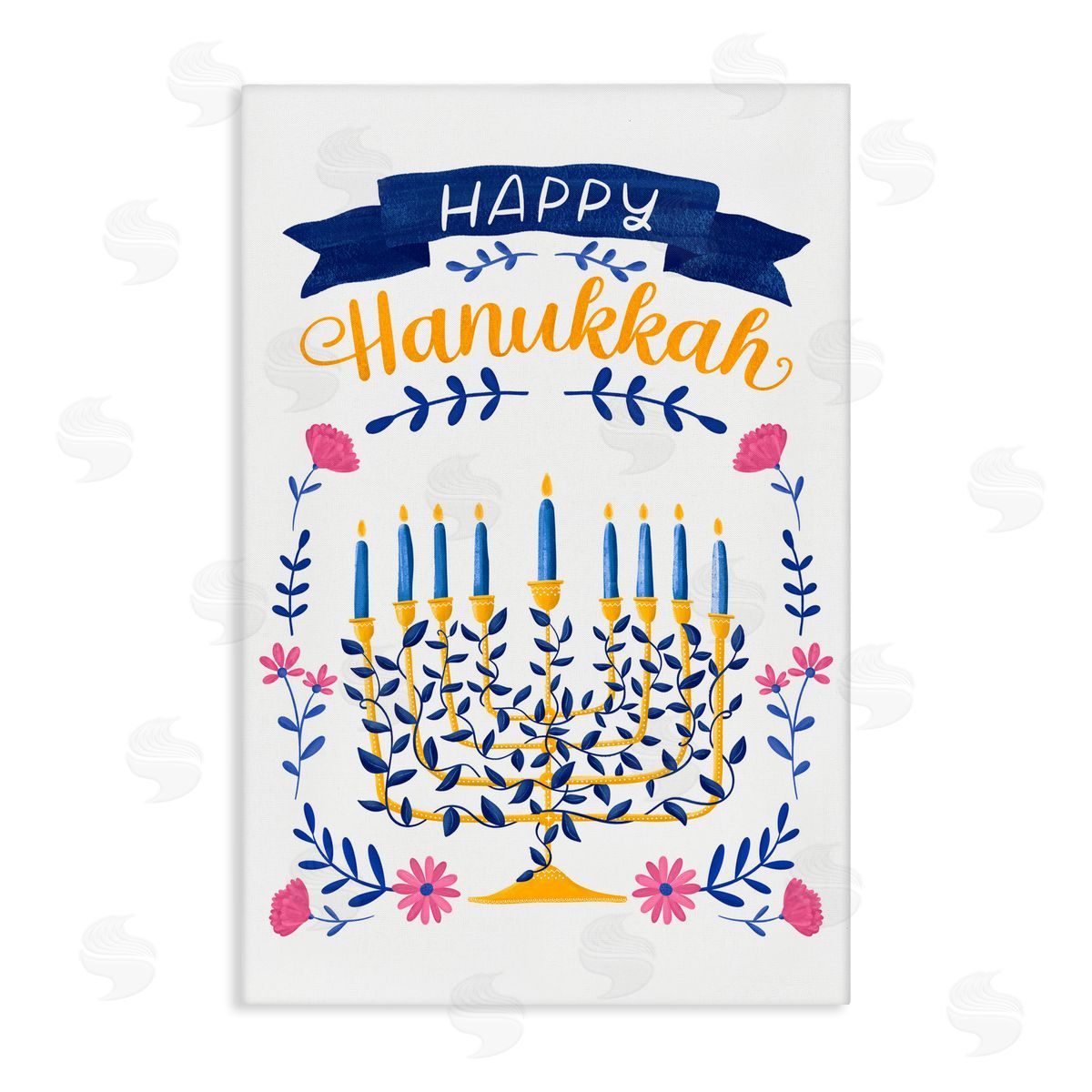 JJ Design House LLC Floral Menorah Happy Hanukkah Canvas Wall Art Print