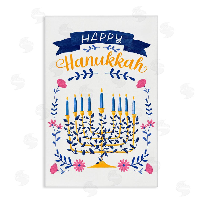 JJ Design House LLC | Floral Menorah Happy Hanukkah