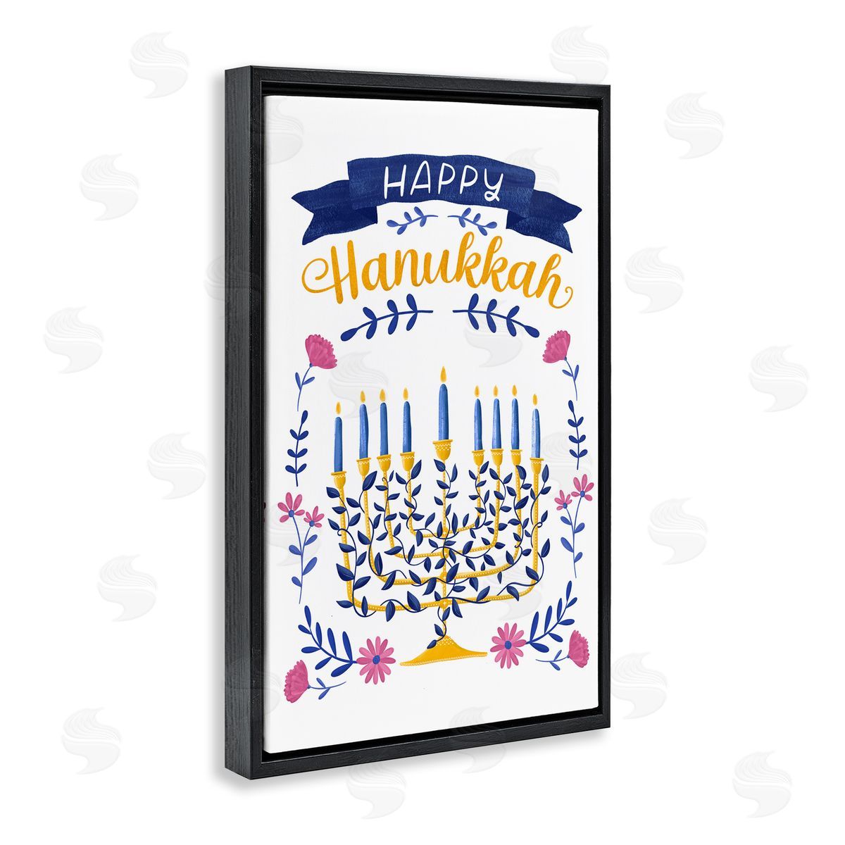 JJ Design House LLC Floral Menorah Happy Hanukkah Canvas Wall Art Print