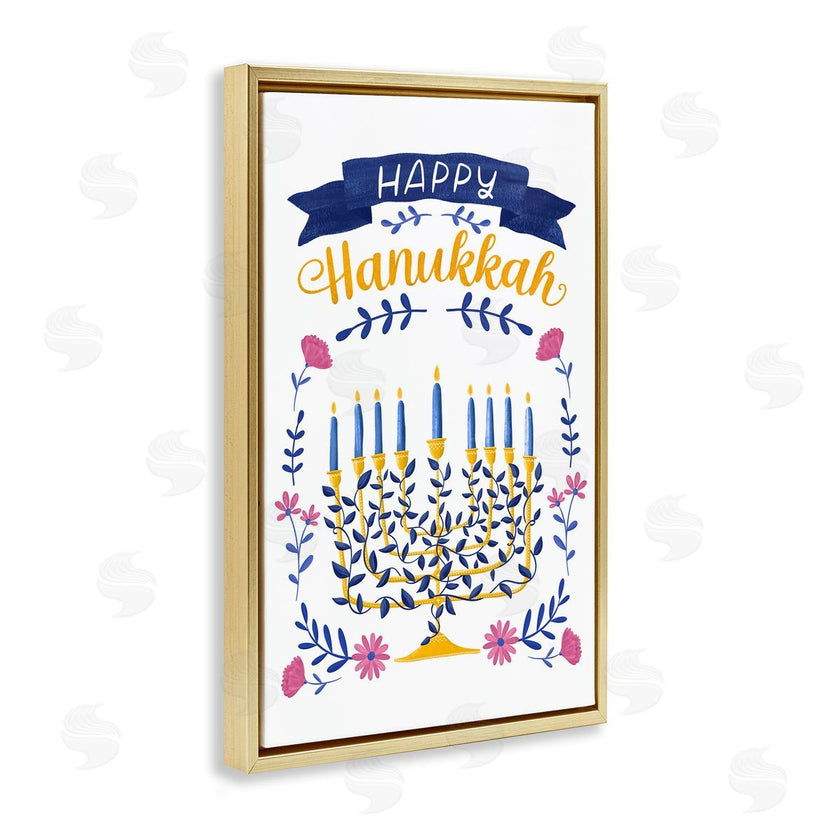 JJ Design House LLC | Floral Menorah Happy Hanukkah