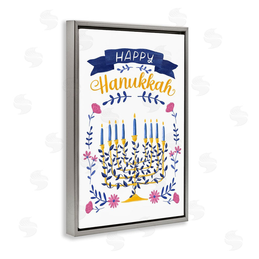 JJ Design House LLC | Floral Menorah Happy Hanukkah
