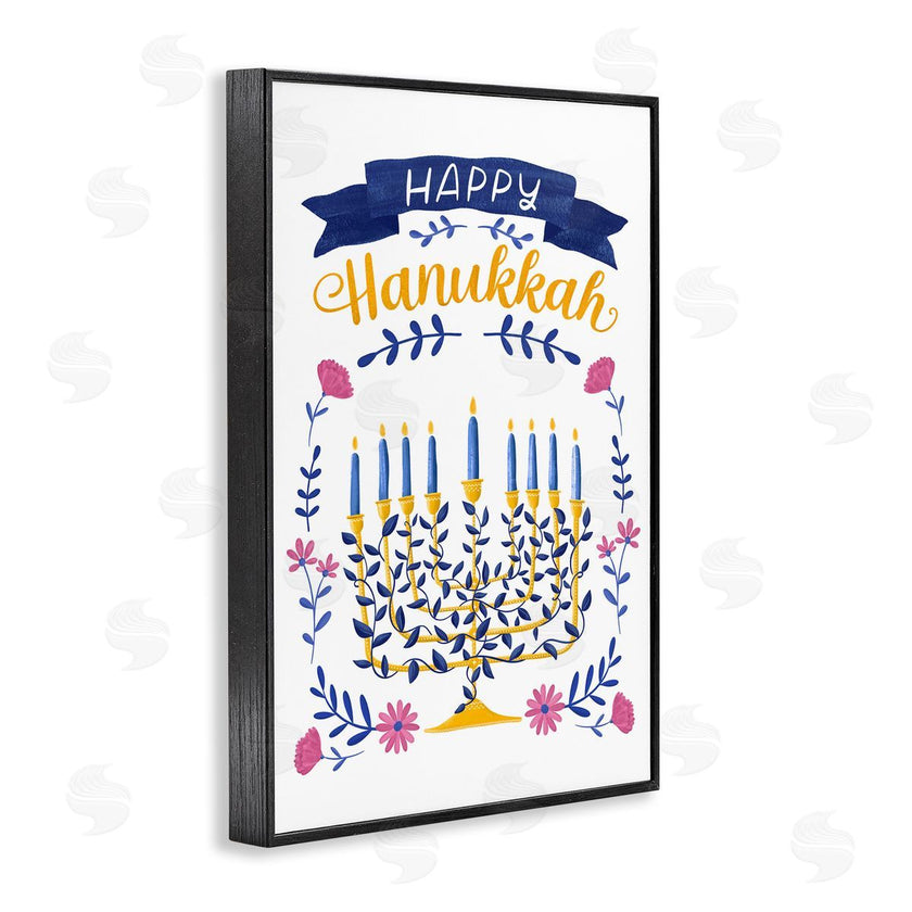 JJ Design House LLC | Floral Menorah Happy Hanukkah