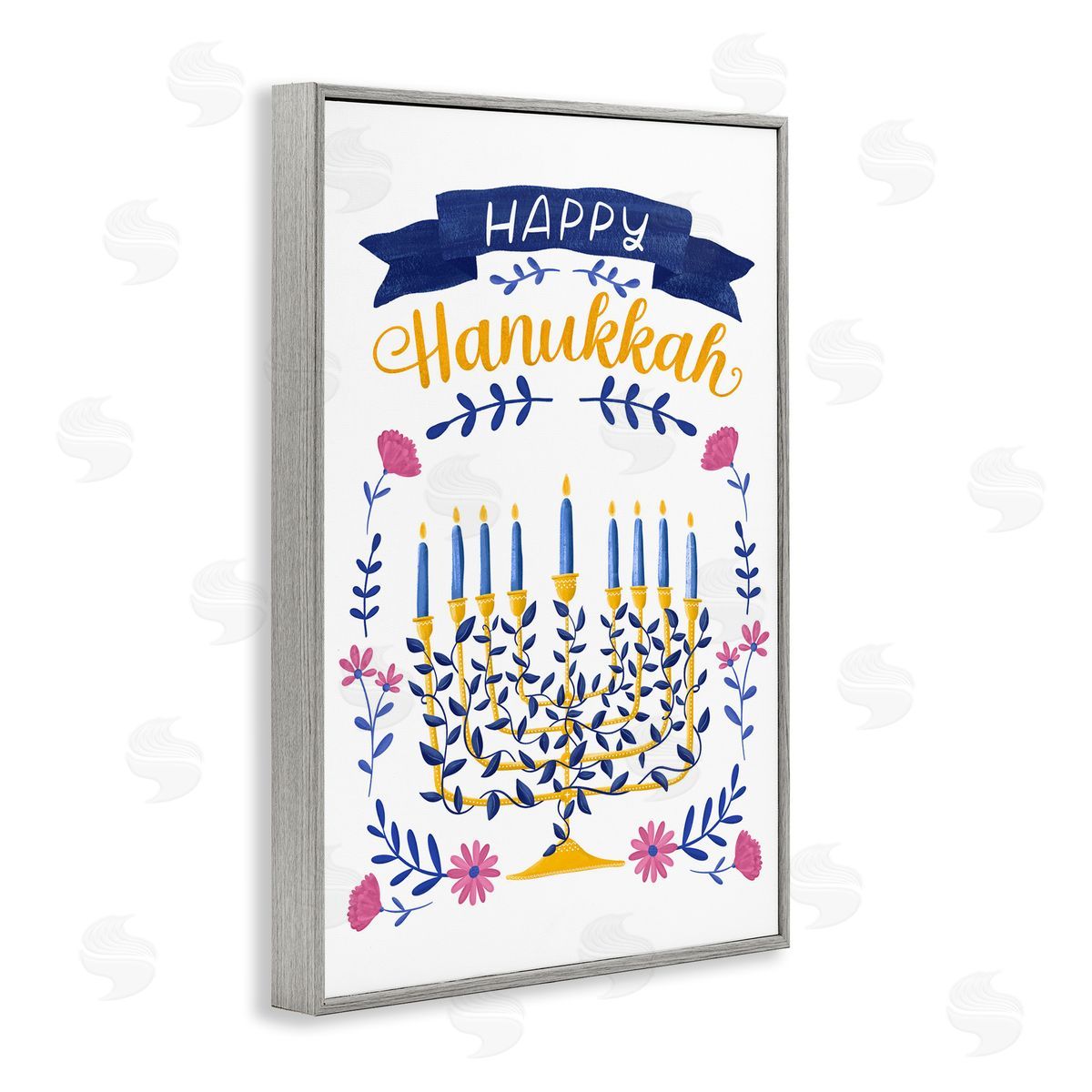 JJ Design House LLC Floral Menorah Happy Hanukkah Canvas Wall Art Print