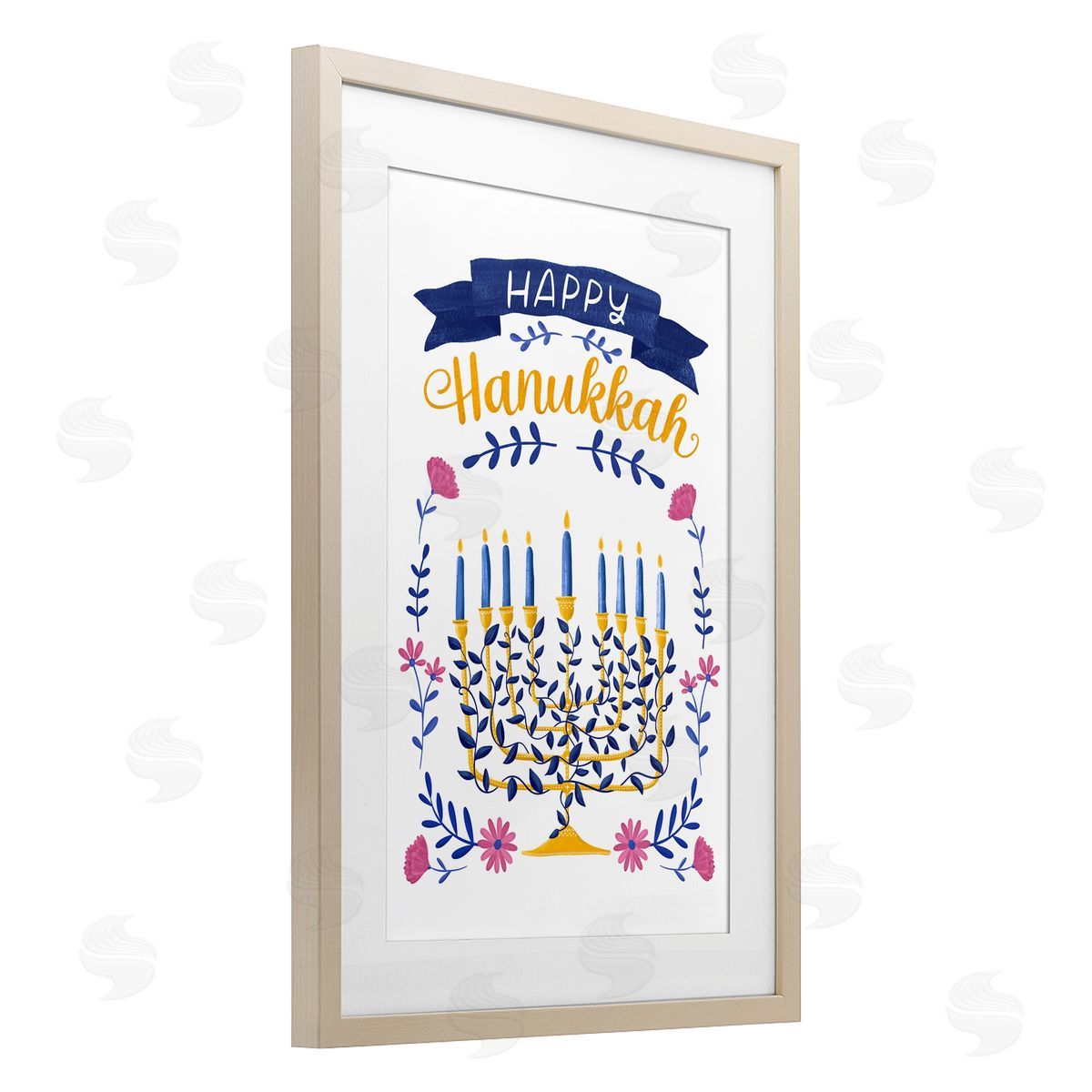 JJ Design House LLC Floral Menorah Happy Hanukkah Canvas Wall Art Print