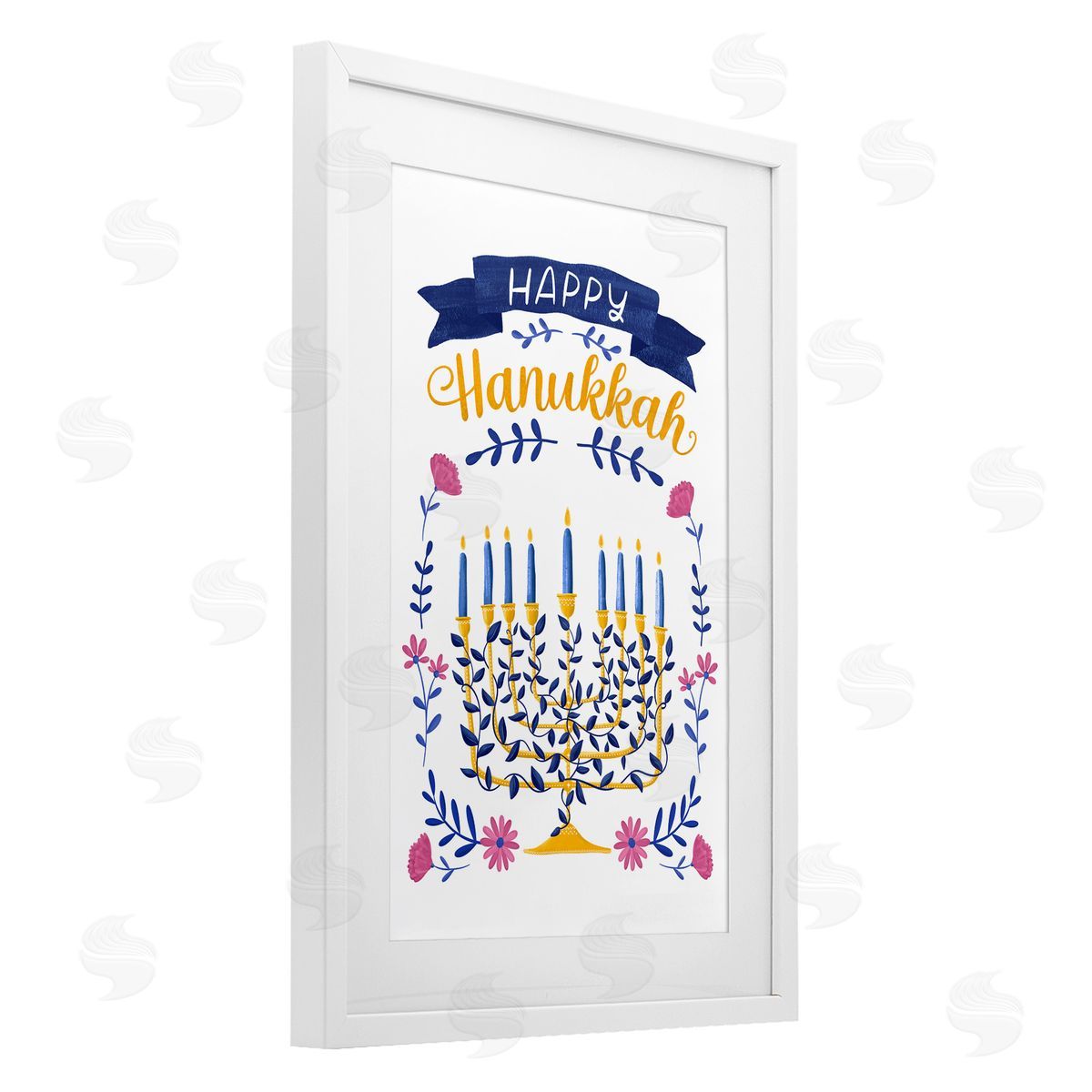 JJ Design House LLC Floral Menorah Happy Hanukkah Canvas Wall Art Print