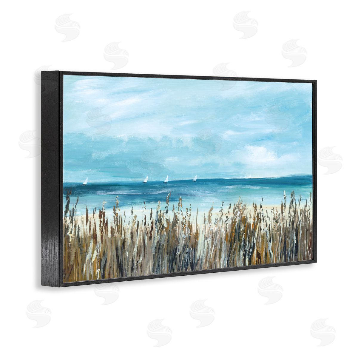 Georgie Harrison Sea Grasses & Distant Boats Black Framed Giclee Art Print