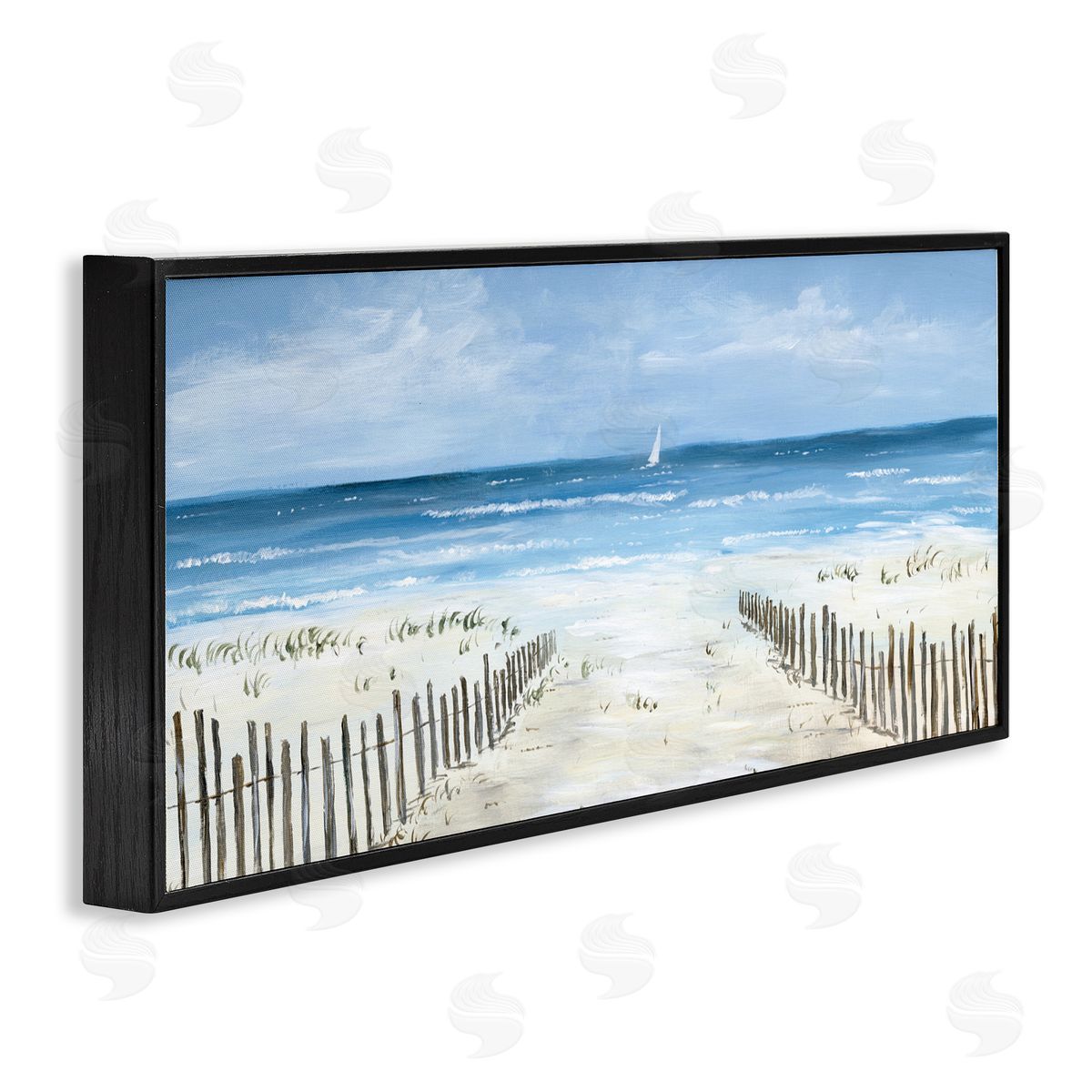 Georgie Harrison Single Sailboat & Beach Fence Black Framed Giclee Art Print