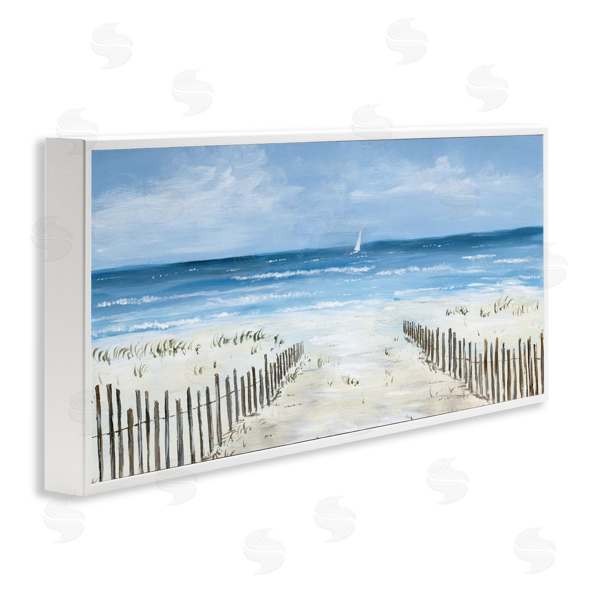 Georgie Harrison Single Sailboat & Beach Fence White Frame Giclee Art Print