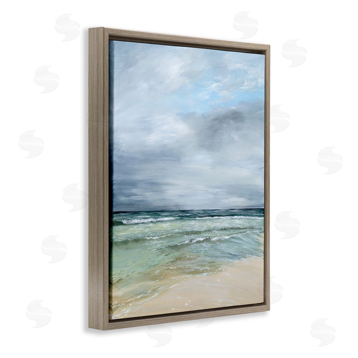 Georgie Harrison Calm Waves under Cloudy Sky Brown Floating Frame Canvas Art Print