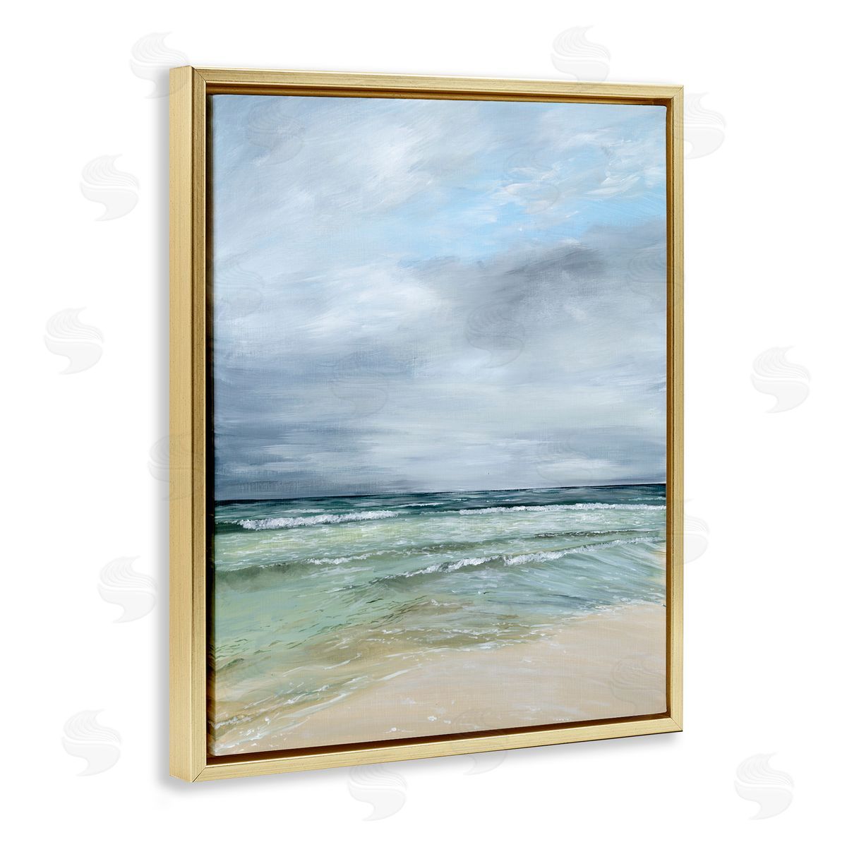 Georgie Harrison Calm Waves under Cloudy Sky Gold Floating Frame Canvas Art Print