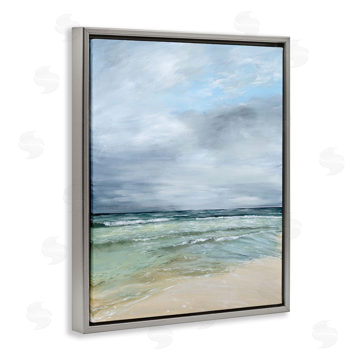 Georgie Harrison Calm Waves under Cloudy Sky Gray Floating Frame Canvas Art Print