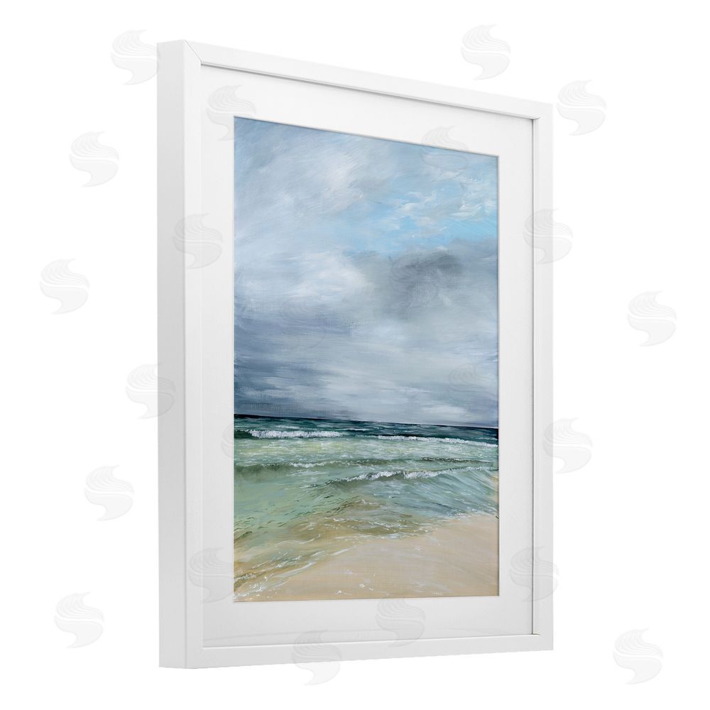 Georgie Harrison Calm Waves under Cloudy Sky White Framed Print Under Glass Art