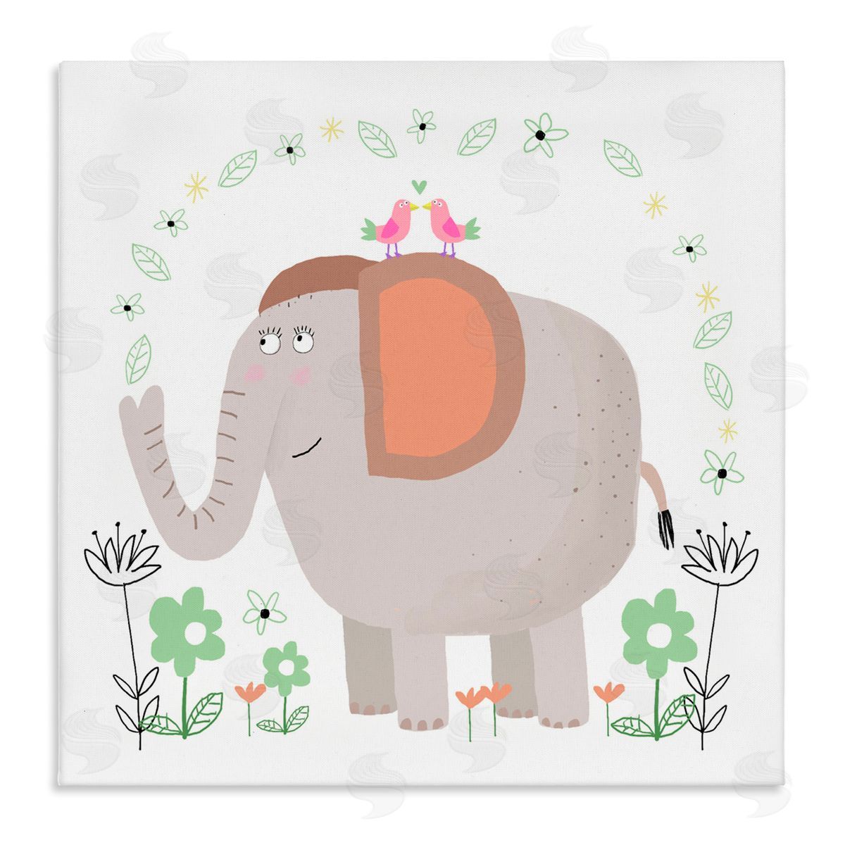 Carla Daly Floral Baby Elephant Illustration Canvas Wall Art Print