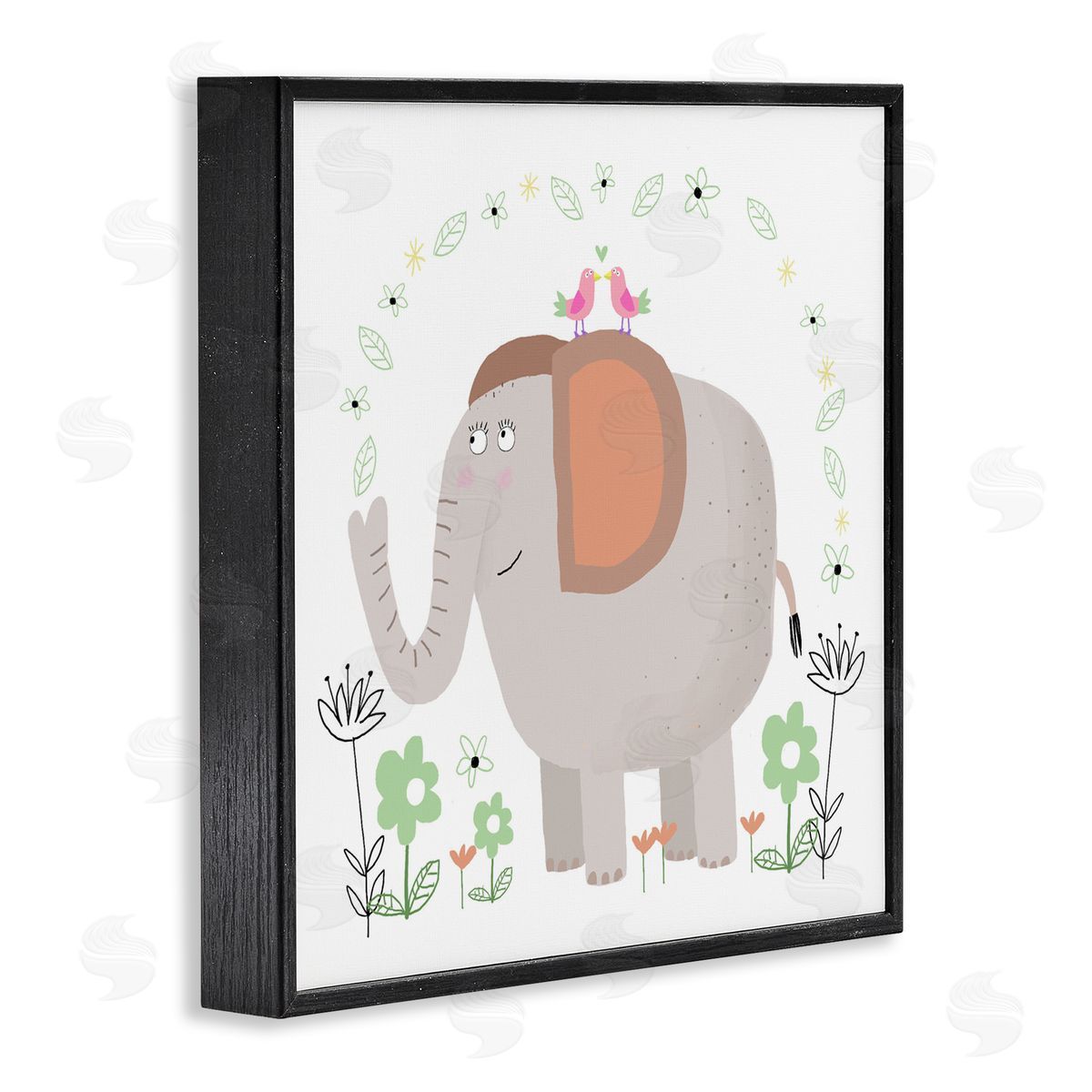 Carla Daly Floral Baby Elephant Illustration Black Framed Giclee Art Print