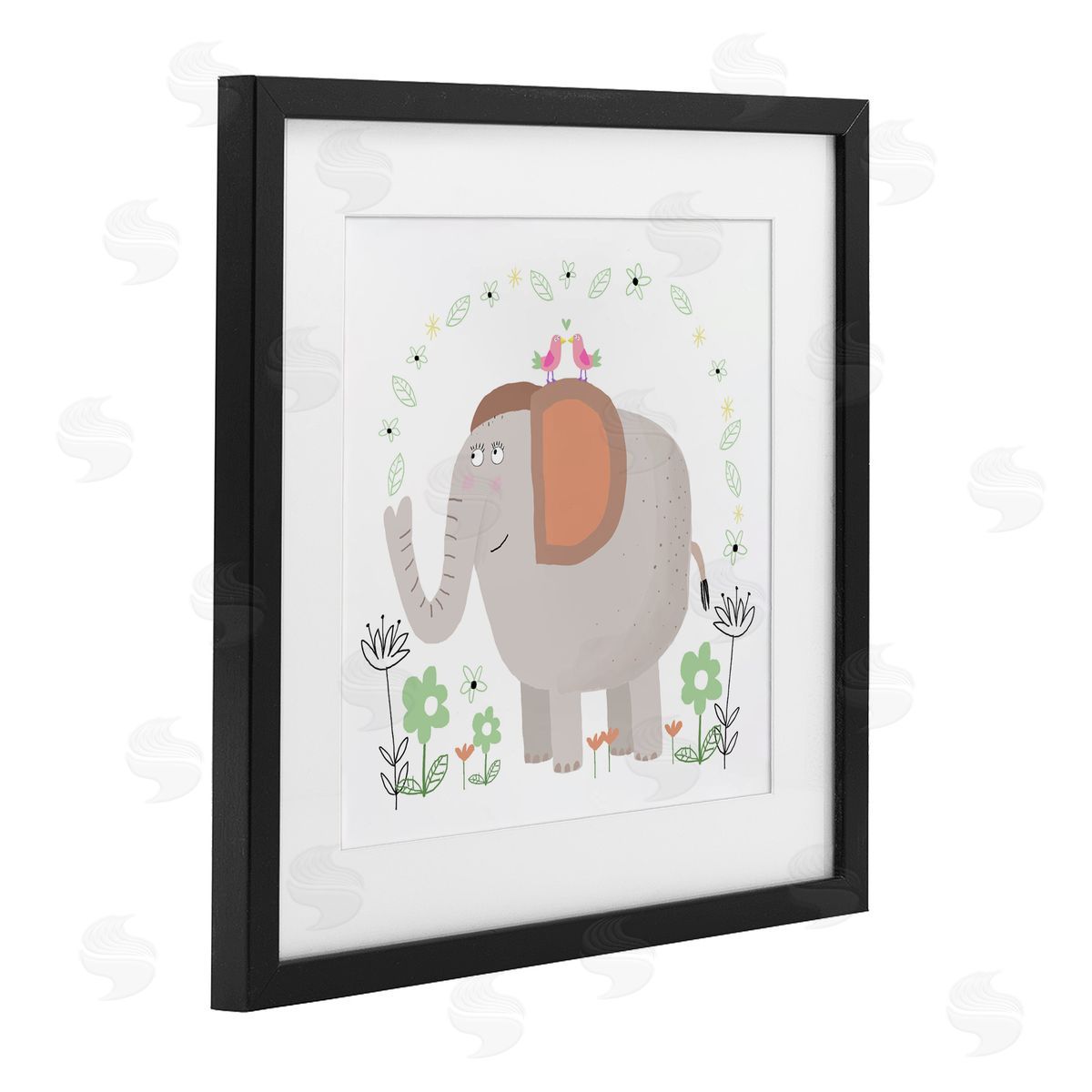 Carla Daly Floral Baby Elephant Illustration Black Framed Print Under Glass Art