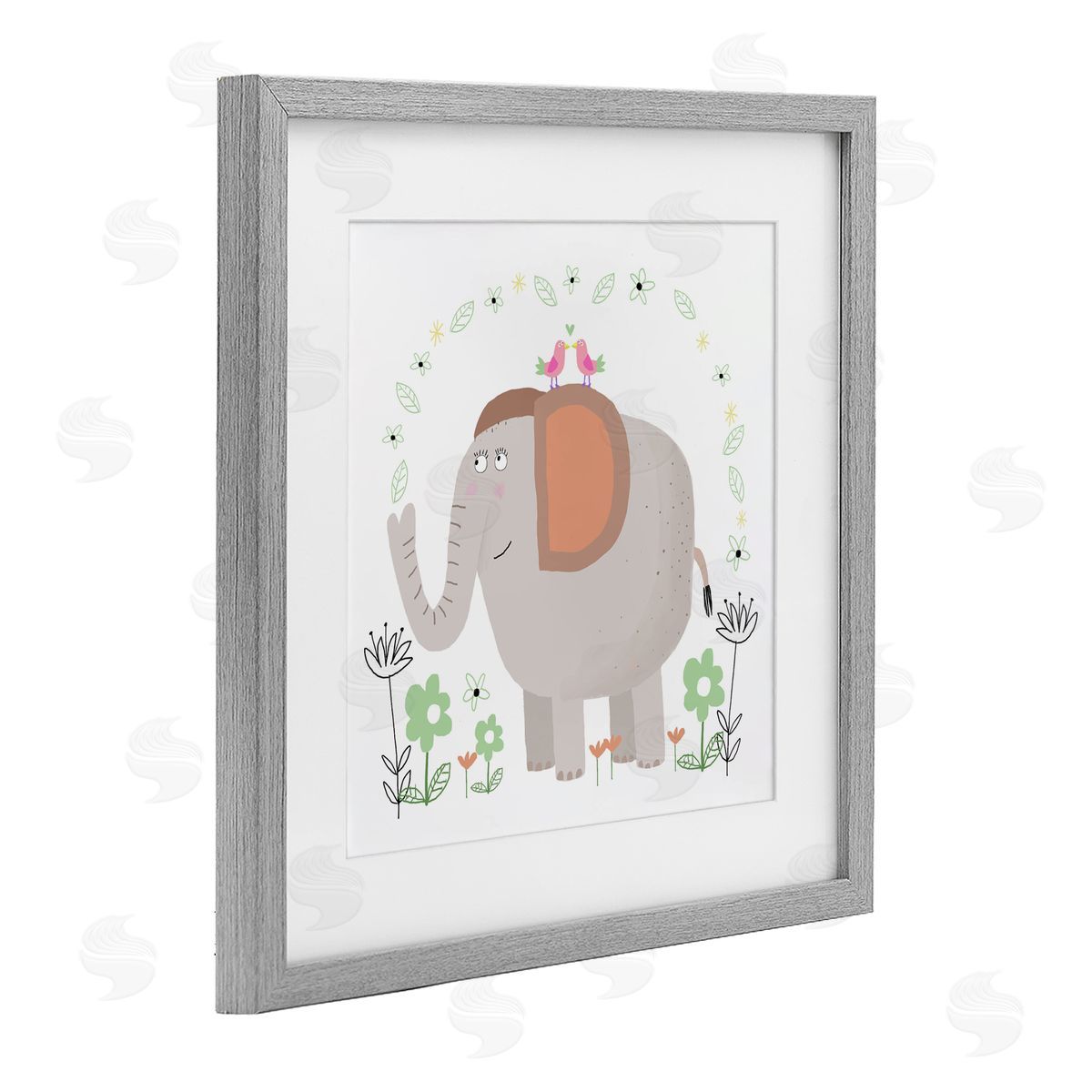 Carla Daly Floral Baby Elephant Illustration Gray Framed Print Under Glass Art