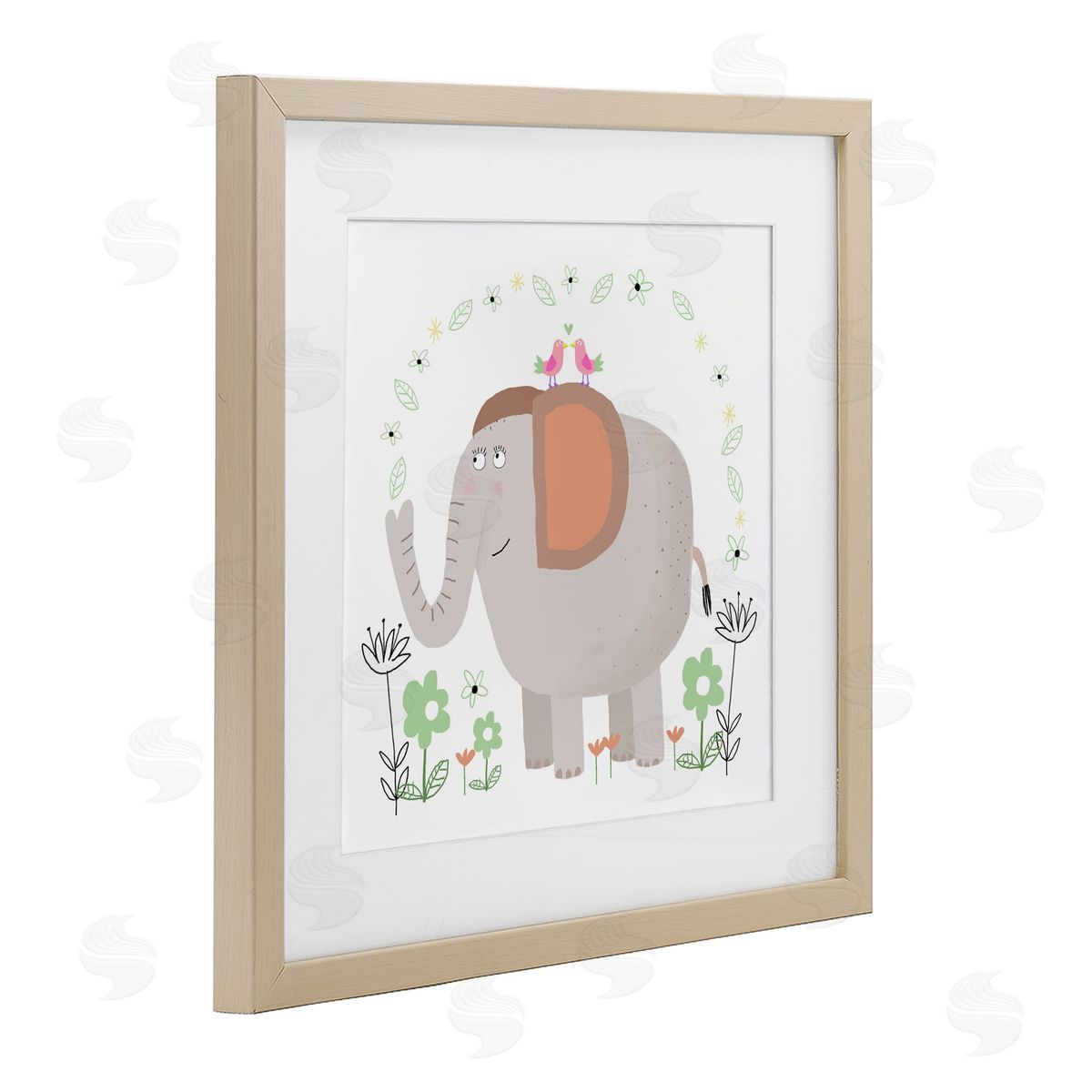 Carla Daly Floral Baby Elephant Illustration Birch Framed Print Under Glass Art