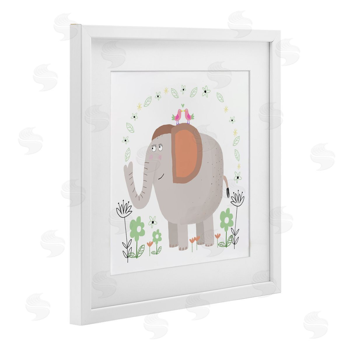 Carla Daly Floral Baby Elephant Illustration White Framed Print Under Glass Art