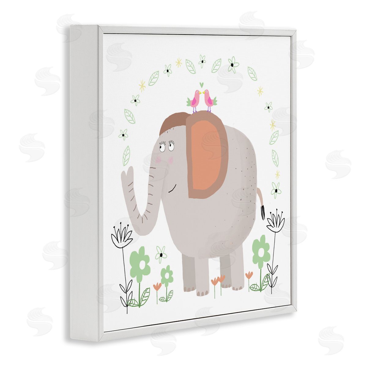 Carla Daly Floral Baby Elephant Illustration White Frame Giclee Art Print