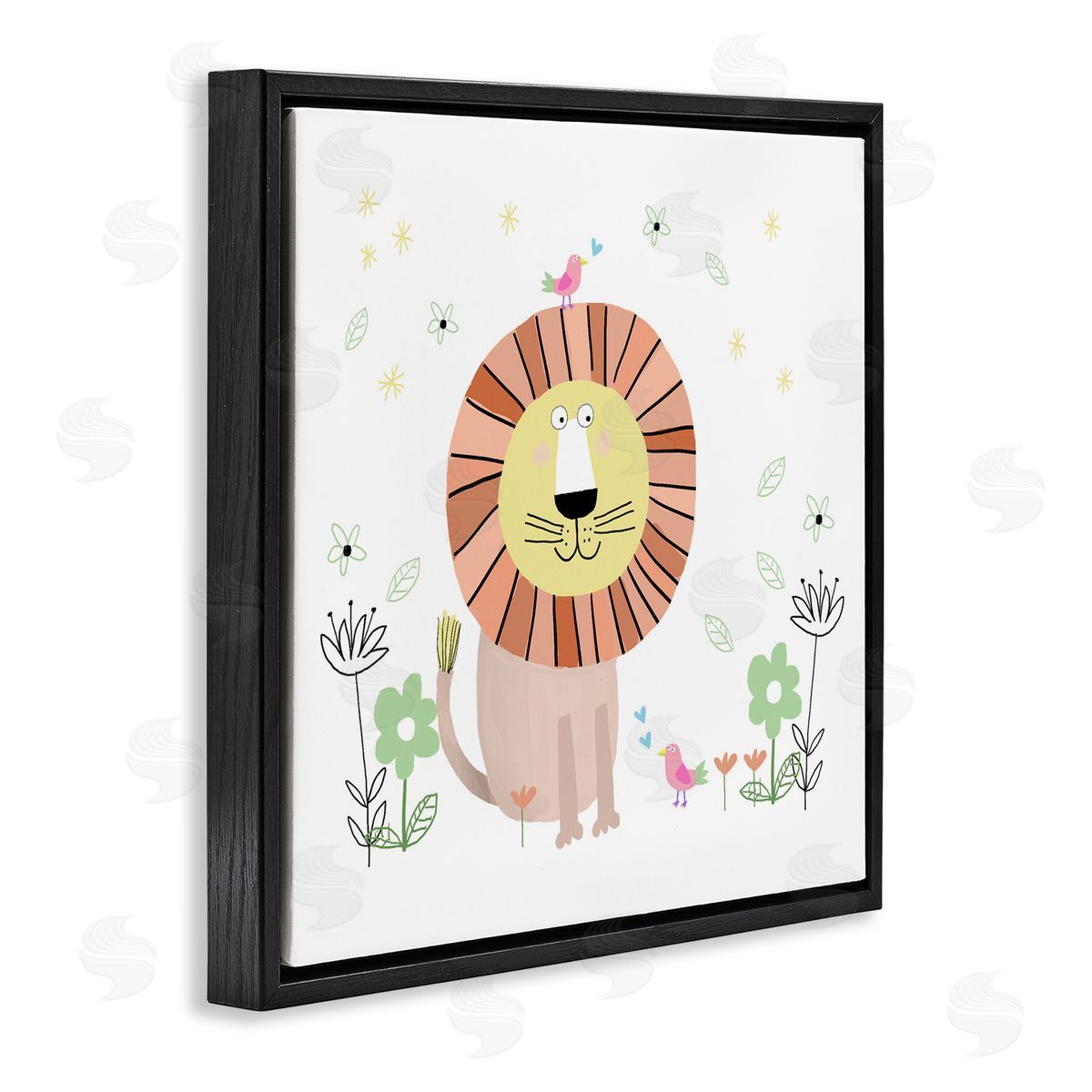 Carla Daly Floral Baby Lion Illustration Black Floating Frame Canvas Wall Art Print