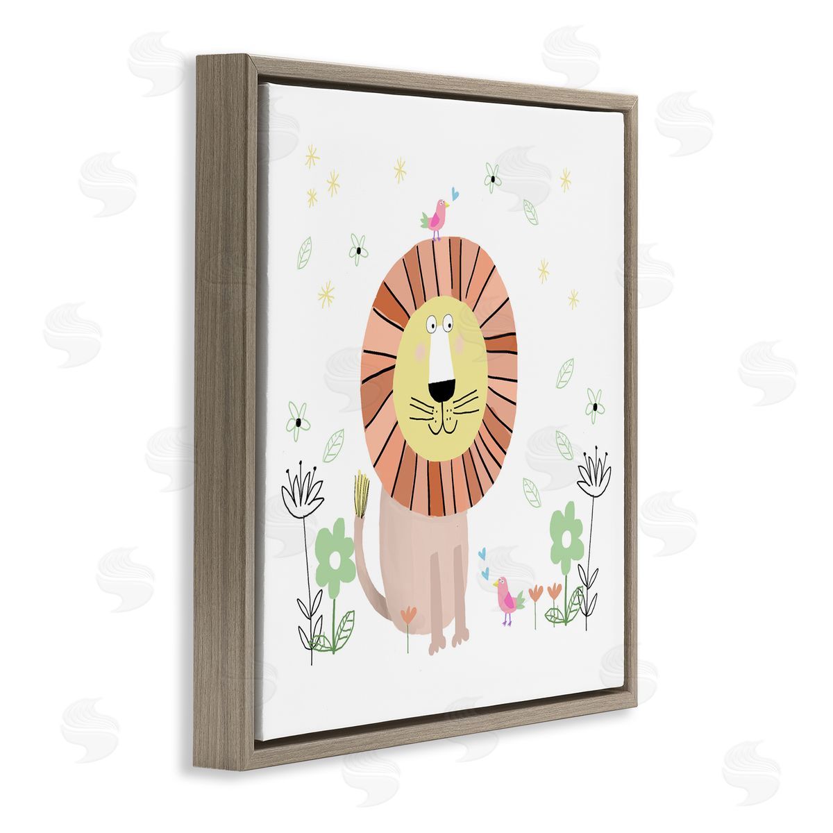 Carla Daly Floral Baby Lion Illustration Brown Floating Frame Canvas Art Print