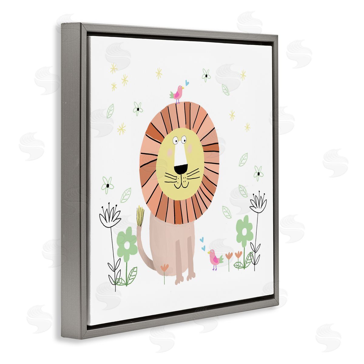 Carla Daly Floral Baby Lion Illustration Gray Floating Frame Canvas Art Print