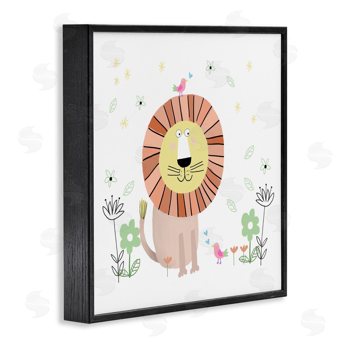 Carla Daly Floral Baby Lion Illustration Black Framed Giclee Art Print