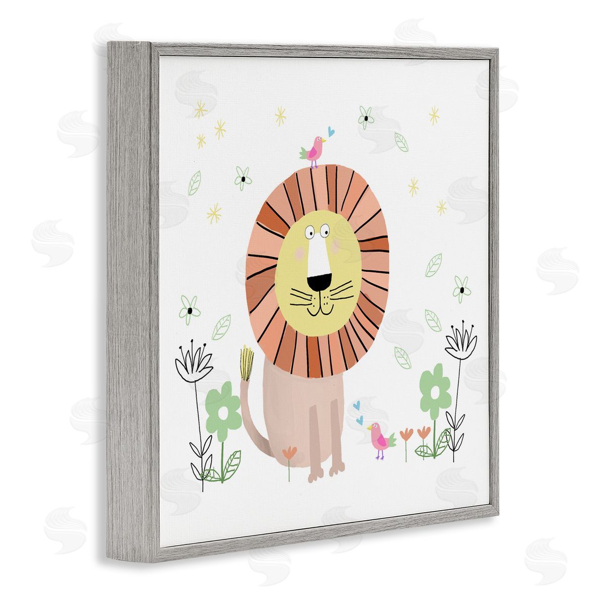 Carla Daly Floral Baby Lion Illustration Gray Framed Giclee Art Print