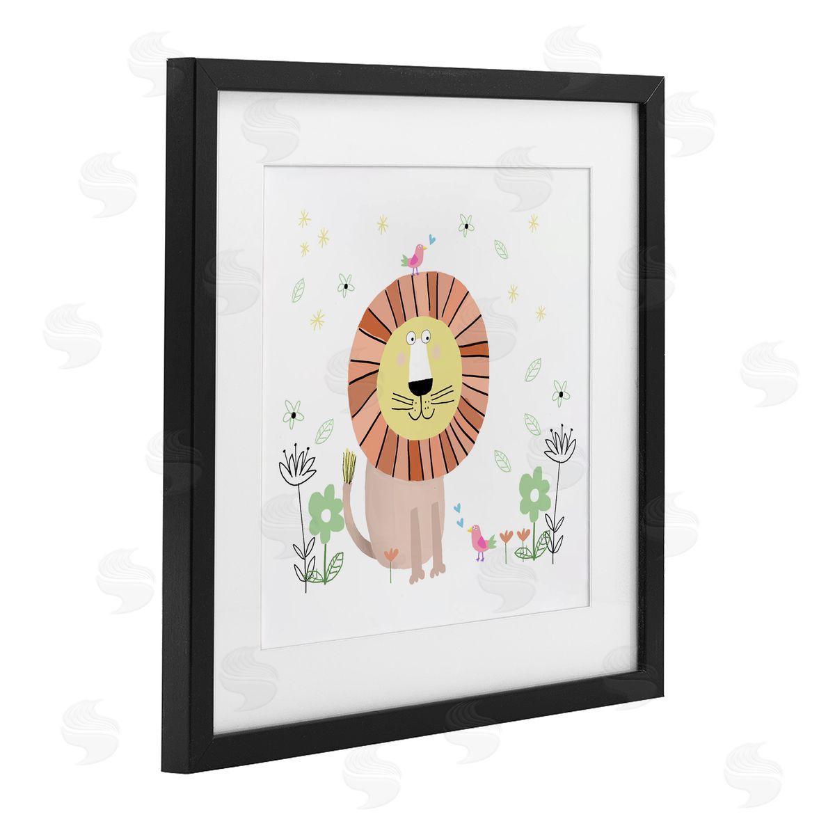 Carla Daly Floral Baby Lion Illustration Black Framed Print Under Glass Art
