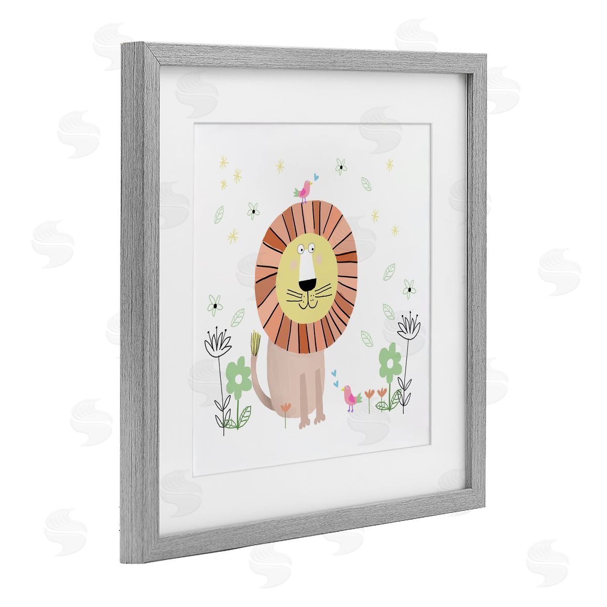 Carla Daly Floral Baby Lion Illustration Gray Framed Print Under Glass Art