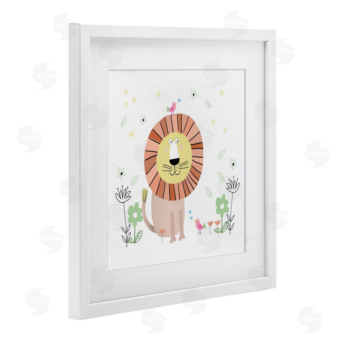 Carla Daly Floral Baby Lion Illustration White Framed Print Under Glass Art