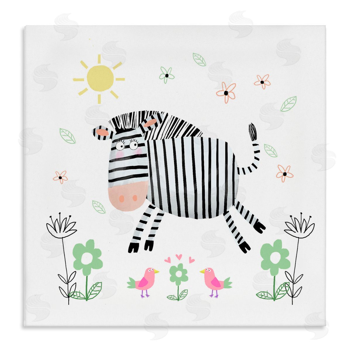 Carla Daly Floral Baby Zebra Illustration Canvas Wall Art Print