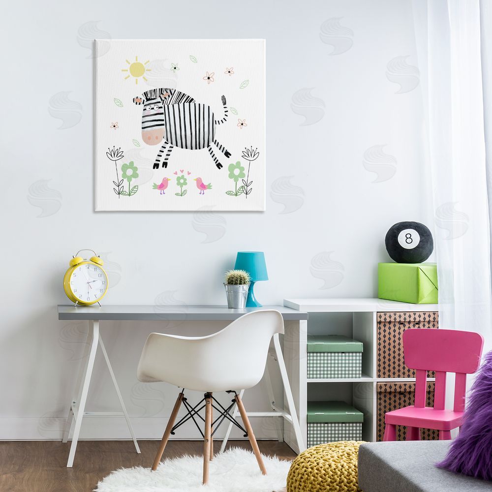 Carla Daly Floral Baby Zebra Illustration Printed Wall Art in Room