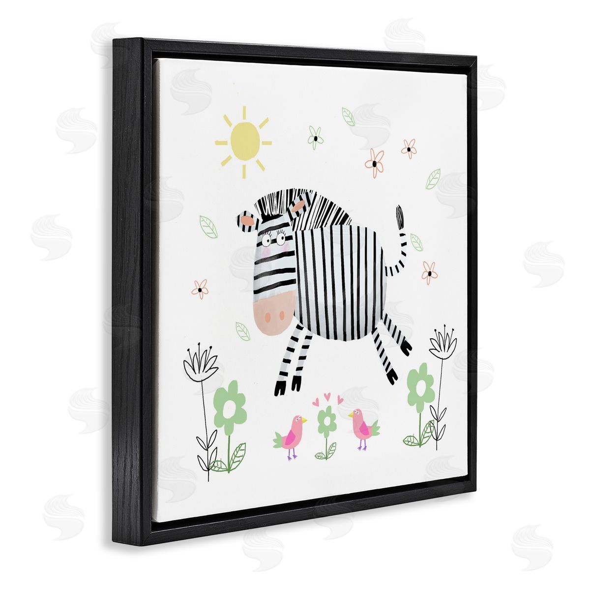 Carla Daly Floral Baby Zebra Illustration Black Floating Frame Canvas Wall Art Print