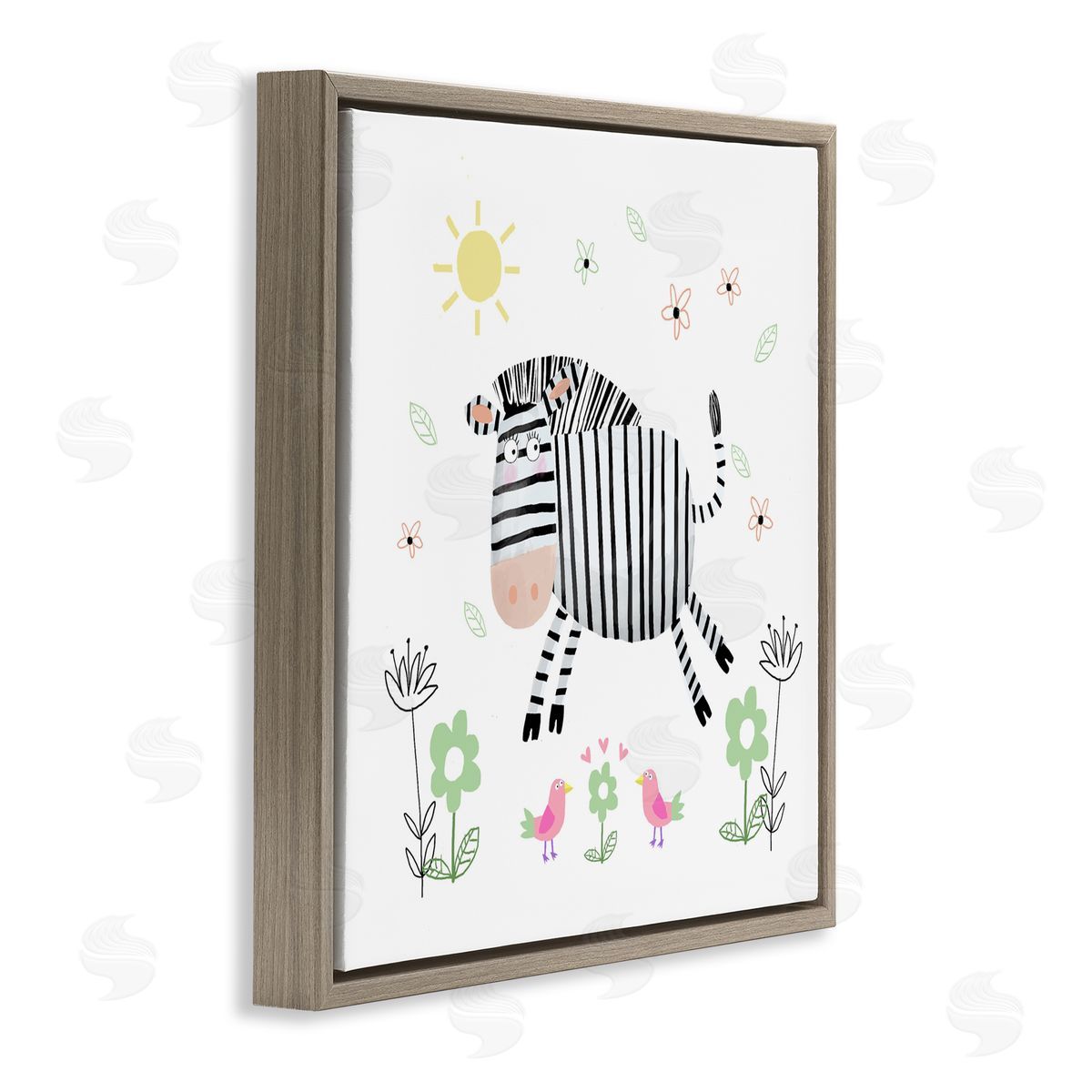 Carla Daly Floral Baby Zebra Illustration Brown Floating Frame Canvas Art Print