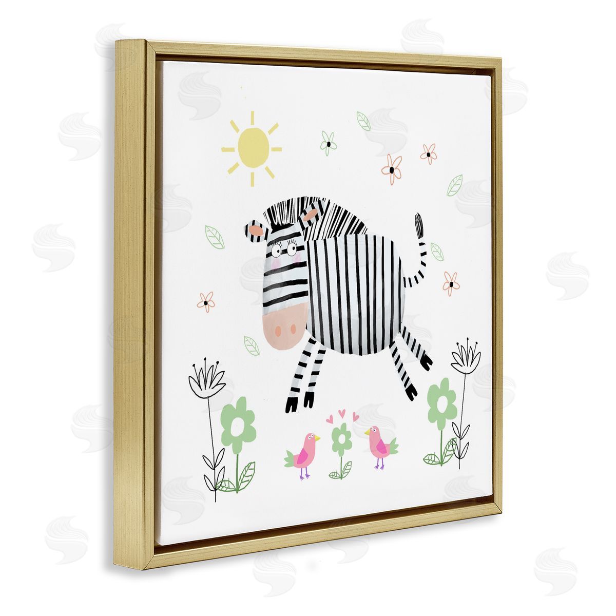 Carla Daly Floral Baby Zebra Illustration Gold Floating Frame Canvas Art Print
