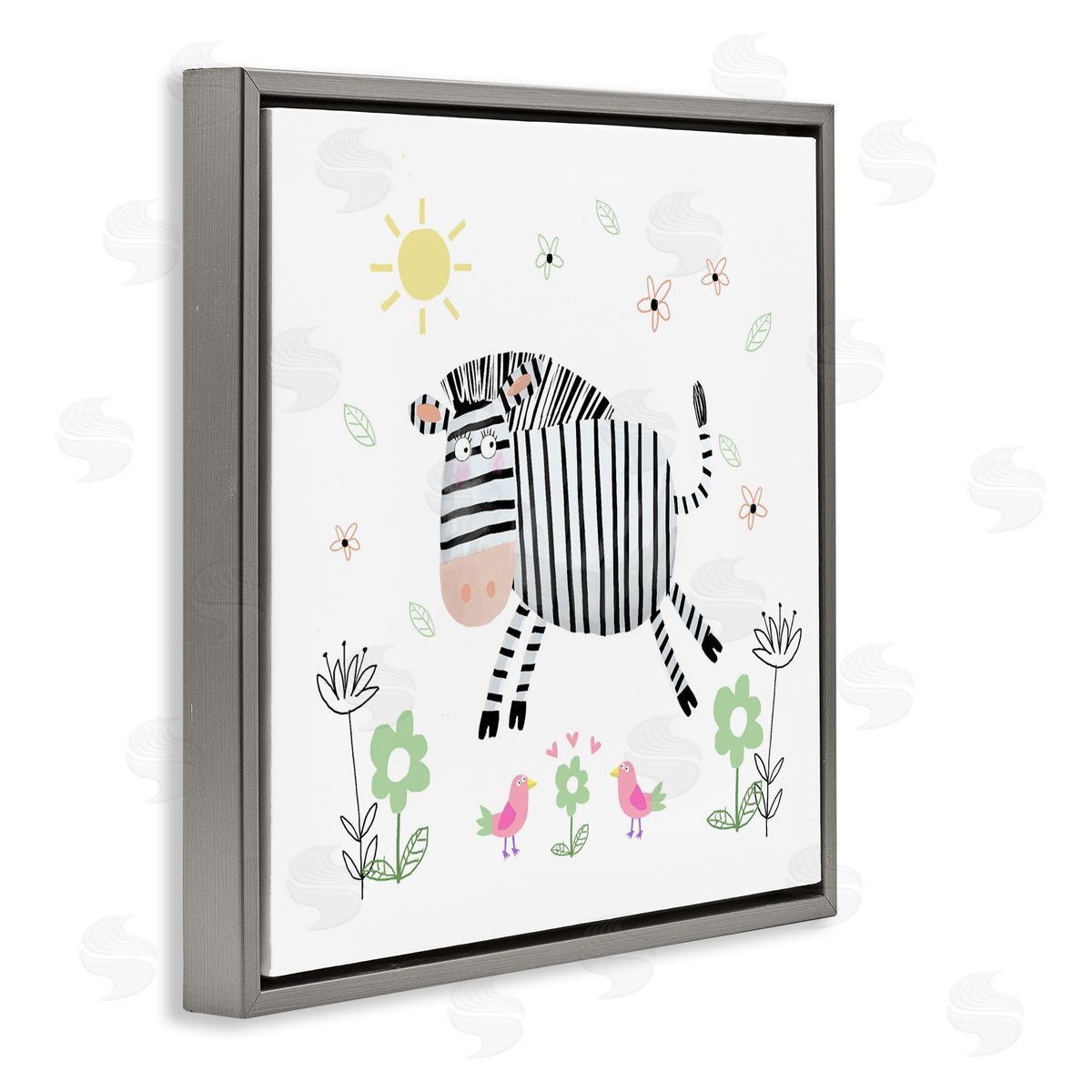 Carla Daly Floral Baby Zebra Illustration Gray Floating Frame Canvas Art Print